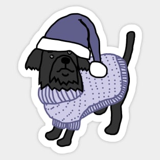 Cute Dog in Christmas Winter Sweater and Blue Hat Sticker